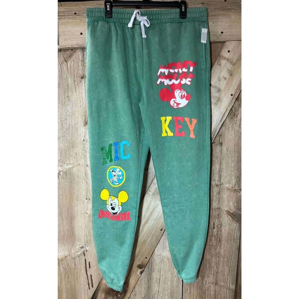 NWT Disney Mickey and Friends Unisex Green Sweatpants Size M Large Mickey Mouse
